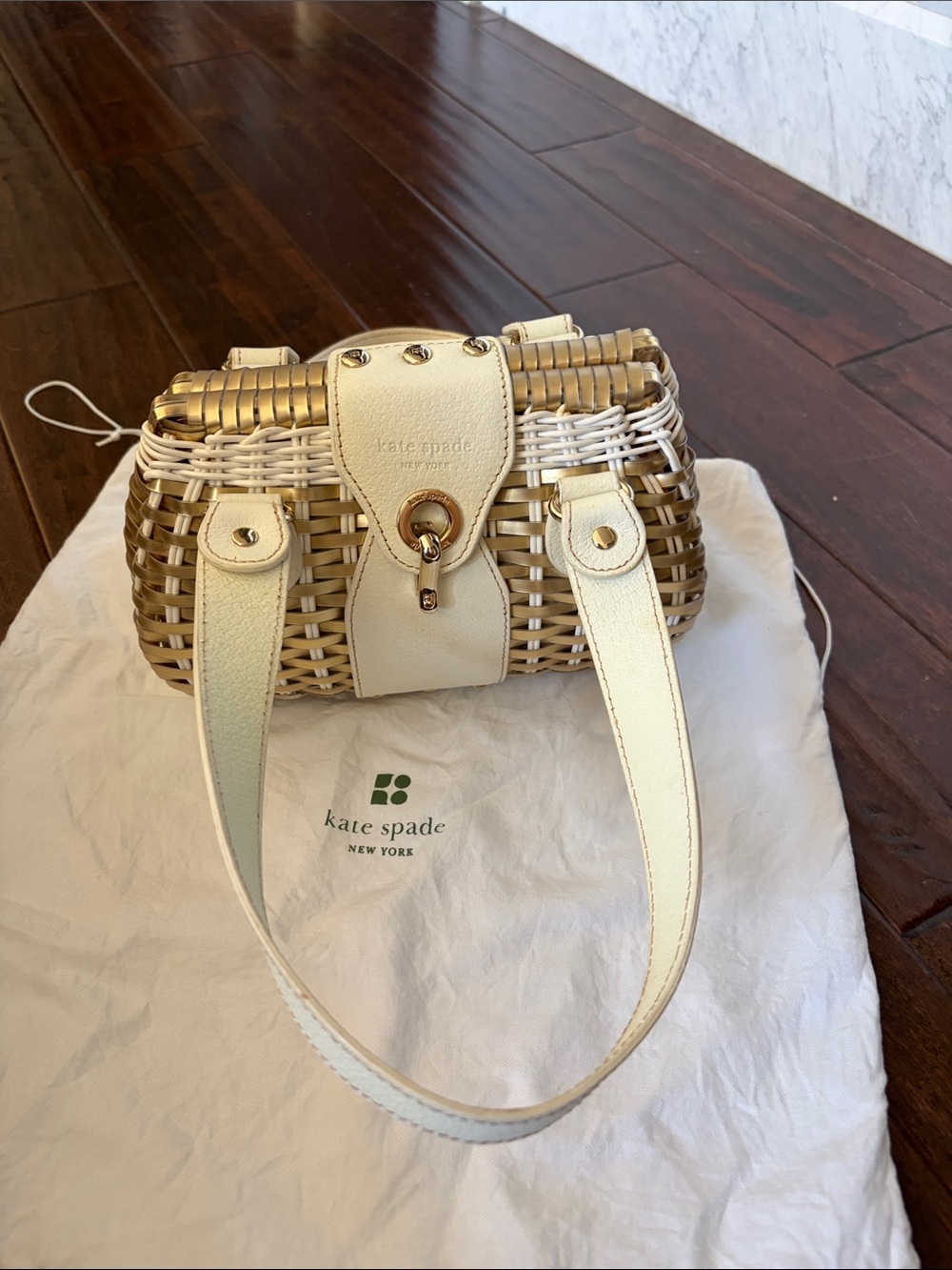 kate spade Cream and Gold Woven Shoulder Bag